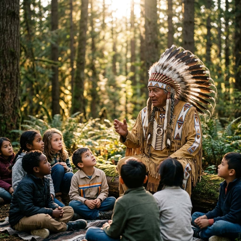 Elder speaking to children